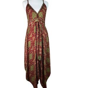 Karma Highway Paisley Handkerchief Hem Maxi Dress Boho Red One Size